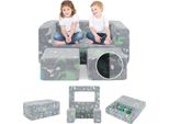 Costway Divano Da Gioco A 2 Posti Per Bambini, Set Da Gioco Modulare Fosforescente, Divano In Peluche 3 In 1 Con Rivestimento In Flanella Lavabile In Lavatrice