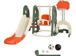 Costway 6 In 1 Parco Giochi Per Bambini, Scivolo Per Bambini & Altalena & Canestro Da Basket & Scala & Porta Da Calcio & Buca Da Golf, Altalena Da Giardino Altalena Per Bambini, Scivolo Per Bambini Per Interni All'aperto (Arancione)