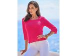 Ajourpullover HEINE Pullover, Damen, Gr. 40, pink, 100% Baumwolle, unifarben, 3/4-Ärmel, Pullover