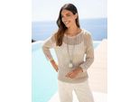Ajourpullover HEINE Pullover, Damen, Gr. 38, beige (sand), 100% Baumwolle, unifarben, 3/4-Ärmel, Pullover