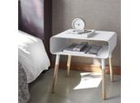 Tavolino Yamazaki Tavolino Da Divano Comodino Metallo Bianco 35Cm Corpo In Metallo Con Gambe In Legno