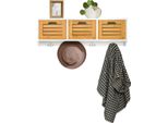 Sobuy FHK19-WN Appendiabiti Da Parete Appendiabiti Da Corridoio Appendiabiti Con 3 Cestini E 4 Ganci Appendiabiti Naturale Wd Circa 80X25X20Cm