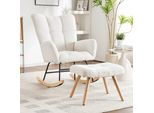 Sedia A Dondolo Ergonomica Sweiko Bianca, Altezza 92 Cm, Larghezza Seduta 65 Cm - Incluso Poggiapiedi (49X38X38 Cm), Struttura Robusta In Legno Di Gomma, Portata Fino A 250 Libbre, Sedia A Dondolo Con Braccioli, Poltrona Lounge