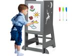 Costway Torre Di Apprendimento Per Bambini, Sgabello Montessoriano 2 In 1 Con 3 Altezze Regolabili, Portata 70 Kg (Grigio)
