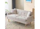 Abrihome Divano Imbottito A 2 Posti Divano Doppio-162X77X74 Cm, Divano Imbottito Con 2 Cuscini, Tessuto Ciniglia, Beige