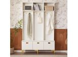 Abrihome Set Di Appendiabiti Per Corridoio- 120X23,5X191,5 Cm Con Panca E Ganci, Contenitore Aperto, Bianco