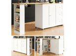 Flieks Tavolo Da Pranzo Tavolo Da Cucina Girevole A 360°, Tavolo Da Bar Carrello Da Pranzo Carrello Da Cucina Ad Isola Con Cassettiera, Tavolo Rettangolare, Carrello Di Servizio 138/209X39Cm, Bianco