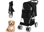 Costway Passeggino Per Cani Fino A 15 Kg, Passeggino Per Cani Con Finestre A Rete E Portabicchieri E Rimorchio, Passeggino Per Cani Piccoli E Gatti (Nero)