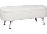 Homcom Panca Con Contenitore, Panca Imbottita Con Coperchio, Panca Da Letto Con Aspetto Di Velluto Orsetto, Per Corridoio Camera Da Letto Soggiorno, Struttura In Metallo 114 X 47 X 46,5 Cm Bianco