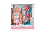 Moni Kinderpuppe 31 cm Stethoskop, Arztzubehör, Arztausweis, mit Geräuschen grau