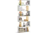 Costway Libreria Geometrica A 6 Livelli, Libreria A S Da 189 Cm Con Struttura In Metallo, Moderno Scaffale Decorativo Autoportante Oro