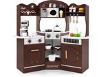 Costway Angolo Cucina In Legno, Cucina Per Bambini Con Suoni E Luci, Playset Con Scivolo, Microonde, Forno, Caffè E Lavatrice, Per Bambini 3+ Brown