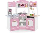 Costway Angolo Cucina In Legno, Cucina Per Bambini Con Suoni E Luci, Playset Con Scivolo, Microonde, Forno, Caffè E Lavatrice, Per Bambini Da 3+ Rosa