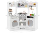 Costway Angolo Cucina In Legno, Cucina Per Bambini Con Suoni E Luci, Set Da Gioco Con Scivolo, Microonde, Forno, Caffè E Lavatrice, Per Bambini Dai 3 Anni In Su Bianco