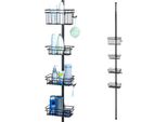 Mensola Da Bagno Telescopica Bremermann, 4 Cestini, 2 Ganci, Asta Telescopica Fino A Max. 290 Cm Circa, Mensola Per Doccia In Acciaio Inox Regolabile In Altezza, Mensola A Morsetto Senza Foratura, Nero