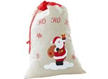 Sacchetto Regalo Natalizio In Iuta Con Coulisse - Ricamo Babbo Natale - 50 X 70 Cm