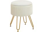 Homcom Panca Con Contenitore, Panca Imbottita 2 In 1 Con Coperchio, Panca Letto Con Aspetto Vellutato, Per Corridoio, Camera Da Letto, Soggiorno, Struttura In Acciaio, Ø40 X 48 Cm Bianco Crema