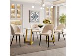 Flieks Set Da Pranzo Tavolo Da Pranzo Con 4 Sedie Sala Da Pranzo 5Pz, Set Sala Da Pranzo, Tavolo Da Pranzo Rettangolare Con Gambe Dorate, Sedie Imbottite Con Rivestimento In Velluto, Beige