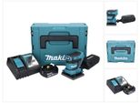 Makita Dbo 480 RT1J Levigatrice Orbitale A Batteria 18 V 112 X 102 Mm + 1X Batteria Ricaricabile 5,0 Ah + Caricabatterie + Makpac