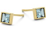 New Bling 9NB-0552 Orecchini D'argento Da Donna - Vetro Blu Di Londra - Quadrato - 5Mm - Placcatura Oro - Color Oro
