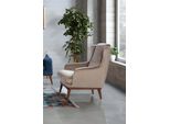Poltrona 1 Posto Beige Divano Soggiorno Monoposto Stile Design Tessile Nuovo Legno