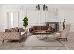 Set Divano Divano 3+3+1 Posti Soggiorno Marrone Poltrona Tessuto Chesterfield Velluto