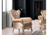 Poltrona Seduta Design Soggiorno Tappezzeria Nuovo Stile Barocco Rococò Lusso Beige