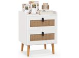Comodino Costway Con 2 Cassetti, Tavolino Moderno, Comodino Con Gambe In Legno Massiccio Per Stanze Piccole, Comodino In Stile Boho 45 X 40 X 57 Cm, Bianco