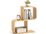 Costway Libreria A 2 Livelli A Forma Di S, Scaffale In Bambù Con 2 Cubi Aperti, Scaffale Angolare Geometrico, Scaffale Espositivo Decorativo Naturale