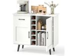Credenza Buffet Costway, Mobile Wine Bar Moderno Con 6 Bottiglie Di Vino, 1 Cassetto, 2 Ante E 2 Ripiani Regolabili Bianco