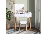 Costway 2 In 1 Tavolo Da Toilette E Scrivania Con Sgabello Tavolo Da Toilette Con Specchio Pieghevole E Cassetto, Tavolo Cosmetico Per Camera Da Letto E Soggiorno, Bianco