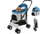 Costway Passeggino Pieghevole Per Cani 3In1, Passeggino Per Cani Fino A 15 Kg Con Finestre A Rete, Capottina, Trasportino, Cestino Blu