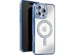 Avizar, Custodia Diamantata Per Iphone 16 Pro - Protezione Magsafe Con Bordo In Strass, Blu Chiaro