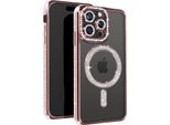 Avizar, Custodia Diamantata Per Iphone 15 Pro Max - Protezione Magsafe Con Bordo In Strass, Oro Rosa