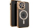 Avizar, Custodia Diamantata Per Iphone 15 Pro - Protezione Magsafe Con Bordo In Strass, Oro