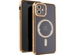 Avizar, Custodia Diamantata Per Iphone 12 - Protezione Magsafe Con Bordo In Strass, Oro