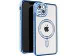 Avizar, Custodia Diamantata Per Iphone 14 - Protezione Magsafe Con Bordo In Strass, Blu Chiaro