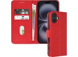 Avizar, Custodia In Ecopelle Con Funzione Di Supporto Per Apple Iphone 16 Plus, Rosso
