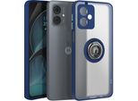 Avizar, Custodia Per Cellulare Per Motorola Moto G14 Anello In Metallo, Supporto Video, Blu Scuro