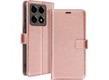 Mayaxess, Xiaomi 14T Pro Custodia A Portafoglio Funzione Stand Con Cinghia A Mano, Oro Rosa