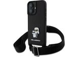 Karl Lagerfeld Klhcp16Ssakcpbk Iphone 16 6.1 Czarny/Black Hardcase Saffiano Karl&Choupette Metal Pin Cbdy Strap