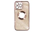 Custodia In Silicone Glitterato Per Apple Iphone 14 Pro Max Con Cornice Cromata - Oro Rosa