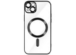 Custodia In Silicone Magsafe Apple Iphone 14 Plus Protezione Fotocamera Cornice Cromata Nero