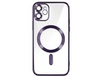 Custodia In Silicone Magsafe Apple Iphone 11 Protezione Fotocamera Cornice Cromata Viola Scuro