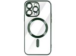 Custodia In Silicone Magsafe Iphone 14 Pro Max Protezione Fotocamera Bordi Cromati Verde Scuro