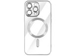 Custodia In Silicone Magsafe Apple Iphone 14 Pro Max Protezione Fotocamera Cornice Cromata Argento