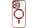 Custodia In Silicone Magsafe Apple Iphone 14 Pro Max Protezione Fotocamera Telaio Cromato Rosso