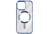 Custodia In Silicone Magsafe Apple Iphone 15 Pro Protezione Fotocamera Cornice Cromata Blu Scuro