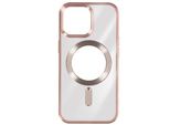 Custodia In Silicone Magsafe Apple Iphone 15 Pro Protezione Fotocamera Cornice Cromata Oro Rosa