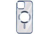 Custodia In Silicone Magsafe Apple Iphone 15 Protezione Fotocamera Cornice Cromata Blu Scuro